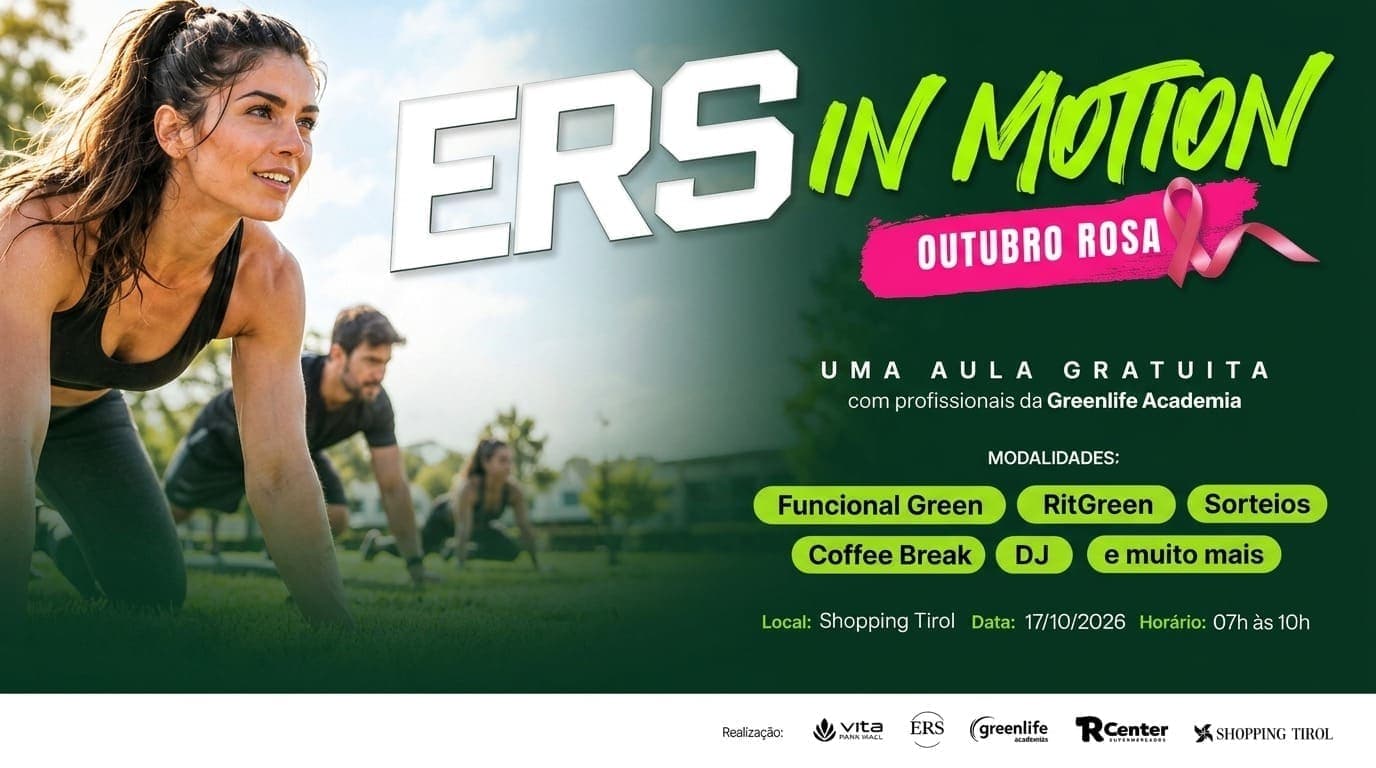 Participantes praticando treino de Hit Box e RitGreen no Shopping Tirol durante o evento ERS in Motion em conscientização ao Outubro Rosa, com apoio do Vita Park Mall.